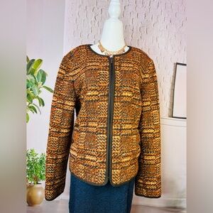 Talbots Women's Orange and Black Plaid Blazer size 16